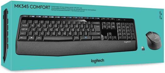 Logitech MK345 Wireless Keyboard and Mouse Combo, 10m Operating Distance, USB Receiver Interface, 1000DPI Sensor Resolution, With Palm Rest, English Arabic Layout, Black | 920-010068