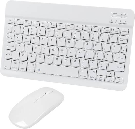 Bluetooth Wireless Keyboard and Mouse Combo- Ultra-Slim Ergonomic Small Rechargeable Bluetooth Keyboard Mouse Set for Tablet Phone Android PC Computer Mac Smartphone, White