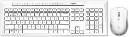 Rapoo 8210M Combo Mouse & Keyboard, Multi-Mode Connectivity, Up to Bluetooth 4.0 & 2.4GHz Dongle, Spill-resistant Keyboard, Adjustable 1600 DPI, Optical Sensor, English-Arabic Layout, White | 14209
