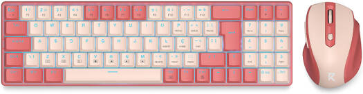 Redragon BS-8772CB Keyboard + Mouse Combo, 94 Key, Low Profile, English Layout, 2.4GHz Adapter Interface, Wireless Connectivity, Numeric Keys, Red/ Pink | BS8772RP