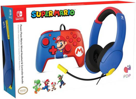 PDP Nintendo Switch Official Super Mario Bundle (Headset + Controller), Breathable, Lightweight Construction For Long Gaming Sessions | 500-230-MAR