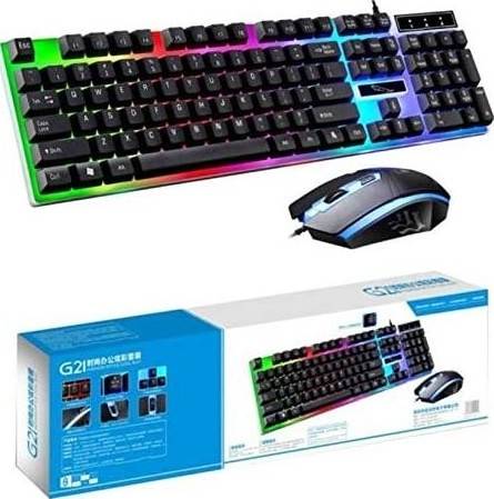 Sky-Touch G21 Keyboard Wired USB Gaming Mouse Flexible Polychromatic LED Lights Computer Mechanical Feel Backlit Keyboard Mouse Set,White / Black | G21-BLACK