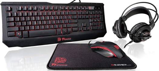 Thermaltake Tt eSPORTS Knucker 4-in-1 3 Color Membrane Keyboard, 2400 DPI Avago 5050 Optical Gaming Mouse, Headset & Mouse Pad Combo Kit | KB-GCK-PLBLUS-01