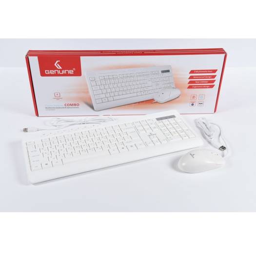 Genuine Classic Desktop Multimedia USB Keyboard & Optical Mouse Combo English/Arabic, White | GN-KM2000WT