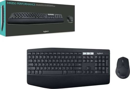 Logitech MK850 Performance Wireless Keyboard and Mouse Combo, Bluetooth Smart, 2.4GHz Wireless Connection, 1000 Dpi Sensor, 8 Buttons, English Keyboard, Black | 920-008226