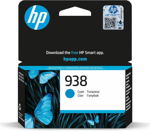 HP 938 Ink Cartridge, 800 Page Average Yields, HP Thermal Inkjet Print Technology, Cyan | 4S6X5PE