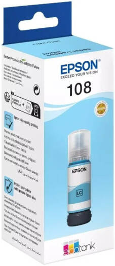 Epson 108 EcoTank Ink Bottle, 70ml, Light Cyan | 108LC
