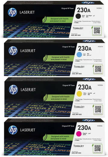 HP 230A Toner Set, Complete Laser Cartridge 4 Pack, Printer Supplies, High Yield Office Printing Solution, Genuine Quality Replacement Consumables, Cyan, Magenta, Yellow, Black