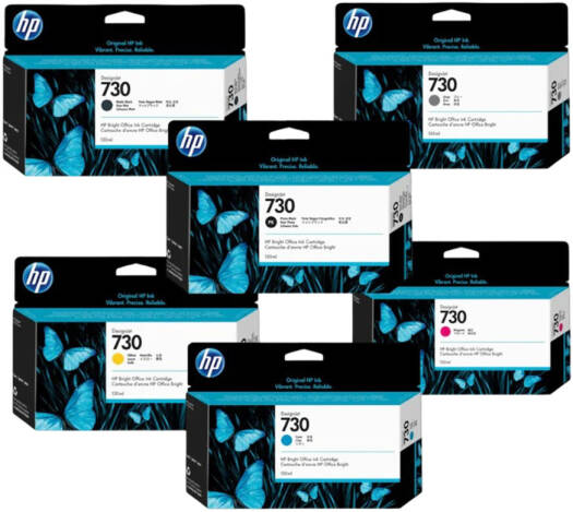 HP 730 Designjet Ink Cartridge Bundle, Compatible with HP DesignJet T1700 Printer, Cyan, Magenta, Yellow, Matte Black, Gray, & Photo Black, 130ml | 730-BUNDLE