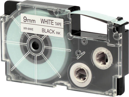 Casio XR-9WE1 9mm Black on White Label Tape, 8m Durable Label Printer Cartridge, Compatible with Casio KL- Series Printers, Easy Organizing Labels | XR-9WE1