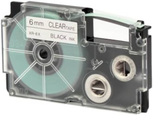 Casio XR-6X1 6mm Black on Clear Label Tape, 8m Durable Label Printer Cartridge, Compatible with Casio KL- Series Printers, Easy Organizing Labels | XR-6X1