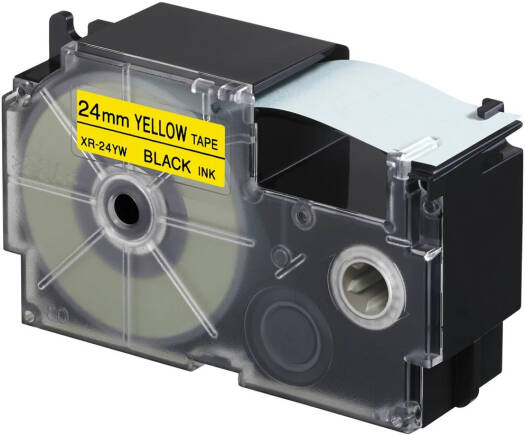 Casio XR-24YW1 24mm Black on Yellow Label Tape, 8m Durable Label Printer Cartridge, Compatible with Casio KL- Series Printers, Easy Organizing Labels | XR-24YW1