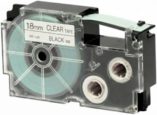 Casio XR-18X1 18 mm Black on Clear Label Tape, 8m Durable Label Printer Cartridge, Compatible with Casio KL- Series Printers, Easy Organizing Labels | XR-18X1