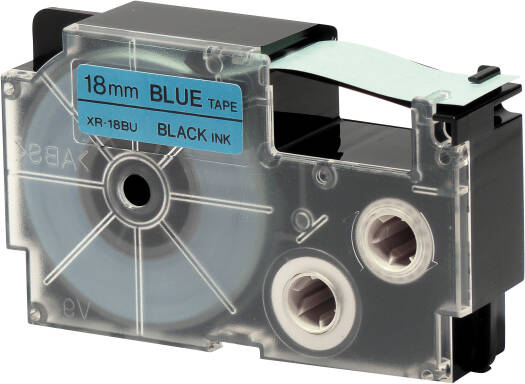 Casio XR-18BU1 18 mm Black on Blue Label Tape, 8m Durable Label Printer Cartridge, Compatible with Casio KL- Series Printers, Easy Organizing Labels | XR-18BU1
