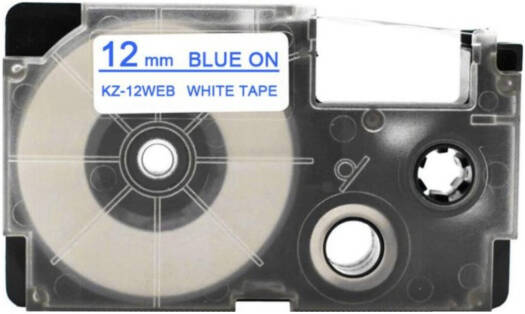 Casio XR-12WEB1 12mm Blue on White Label Tape, 8m Durable Label Printer Cartridge, Compatible with Casio KL- Series Printers, Easy Organizing Labels | XR-12WEB1
