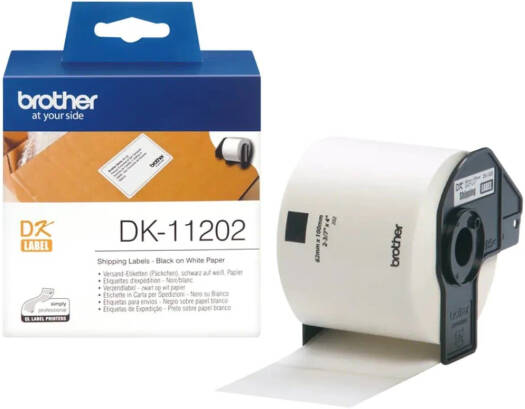 Brother DK-11202 QL White Shipping Label, 300 Labels, 62mm Wide X 100mm Long, High Quality Genuine Brother Label Roll | DK-11202