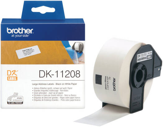 Brother DK-11208 Label Roll, 38mm x 90mm, Black on White | DK-11208