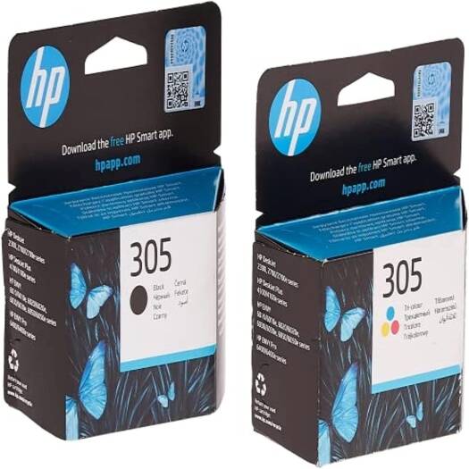 HP 305 Black Original Ink Cartridge (1) & HP 305 Tri-Color Original Ink Cartridge(1)-Pack of 3pcs