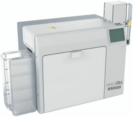 Fipka ImageDec R5000 Reverse Transfer Card Printer, Dual Sided ID Card Printer, High Resolution PVC Card Printing Machine with Touchscreen LCD, White | ImageDec R5000
