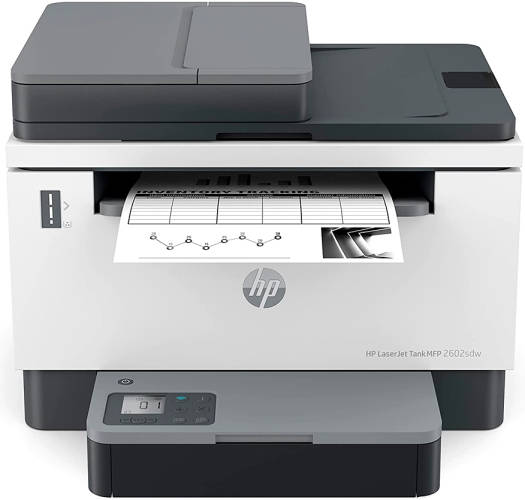 HP LaserJet Tank MFP 2602sdw A4 Black & White Laser Printer, Print, Scan & Copy, Print Speed up to 22ppm, Up to 25,000 Pages Duty Cycle, 100 Sheets Output Capacity, Wi-Fi, Bluetooth, White | 2R7F5A