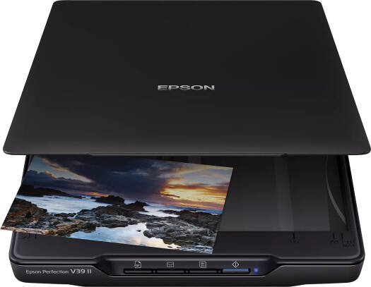 Epson V39II Photo & Document Flatbed Scanner, 4800 x 4800 DPI Optical Resolution, Contact Image Sensor, Up to 10 s/Page Scan Speed, USB 2.0 Micro-AB Interface, Black | V39II