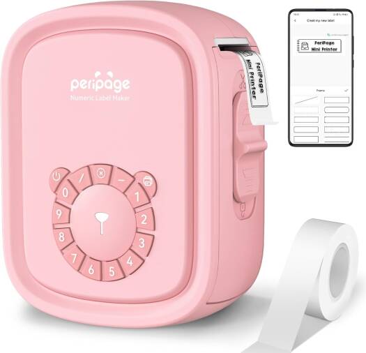 PeriPage P10Pro Label Printer, Portable with Round Keyboard, No Bluetooth, USB Rechargeable, for Office and Home, Pink | P10Pro