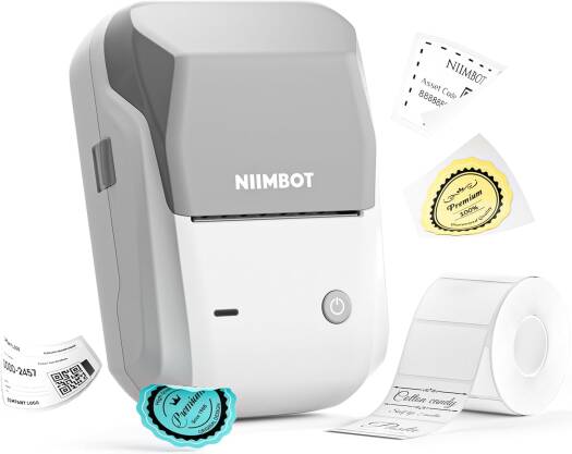 NIIMBOT B1 Label Printer for Small Business, Bluetooth Label Maker with Tape, Address Label Maker for Mailing, Business & Shipping Labels, White/Grey | KC-B1hui-New