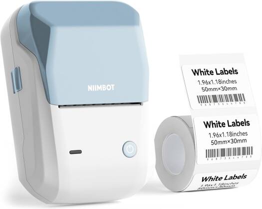 NIIMBOT B1 Label Maker Machine with Tape, 2 Inch Portable Sticker Printer for Home School & Small Business, Compatible with Phones & PC, Blue/White | Label Maker B1
