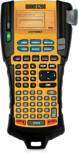Dymo Rhino 5200 Professional Labelling Machine Hard Case Kit (EU Version), ANSI, TIA/EIA-606-A Labelling Standards, Prints Code 39 And Code 128 Barcodes On 19mm Labels, Black/Yellow | D5200