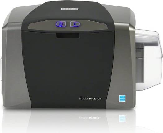 Fargo DTC1250e Single Sided ID Card Printer, 300 dpi (11.8 dots/mm) Resolution, Up to 16.7m Color Display, Up to 6 Sec/Card Printing Speed, Up to 30 Cards Hopper Capacity, Gray | DTC1250e-Single-Sided