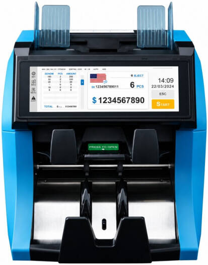 Golden Gate Mars Pocket Cash Counting Machine, High-Speed Multi-Currency Bill Counter with Fake Note Detection, 7.84" Touch Screen & Dual Pocket Sorting System, Blue | Counting Machine