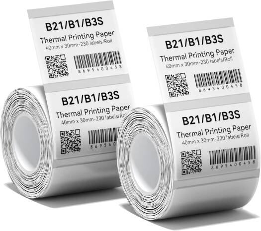 NIIMBOT Labels, 2 Roll 1.57" x 1.18", 40x30mm 230 Labels/Roll Self-Adhesive Thermal Label, Compatible with NIIMBOT B1/B21/B3S/B31/K3 Label Printer for Home/Office/Business, Clear | L-4030-2ROLL-Clear