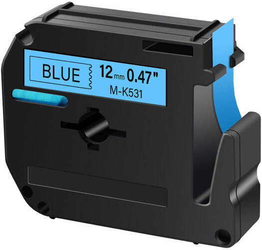 Brother MK531 Label Tape, Black on Blue Laminated 12mm x 8m Non-Laminated M-Series Cartridge for P-touch Label Makers PT-90 PT-D200 PT-1000 Series | MK531