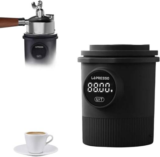 LePresso Dosing cup scale 500g, 850mAh Rechargeable Battery, Compatible with 58mm Portafilter, g/oz/mL Unit Options, 0.1g Precision,Stainless Steel Cup, Intelligent Sensor Scale LPCFFM0044BK Black