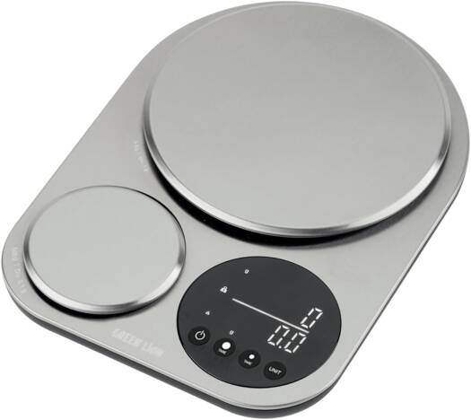 Green Lion Dual Kitchen Scale, Digital LCD Display, Dual Platform, 5 kg & 500 g Capacity, Precision Weighing, Tare Function, Auto Shut-Off, Low Battery & Overload Indicator, Silver | GNDUALKSSL