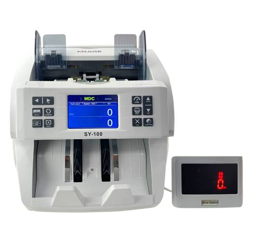 Mirage Currency Detection Machine, Single Pocket Dual CIS, Banknote Discrimator, 800 to 1000 Notes Speed Range, USB 3.0 Interface, For Counting / Authentication / Denomination, Multi-Currency | SY-100