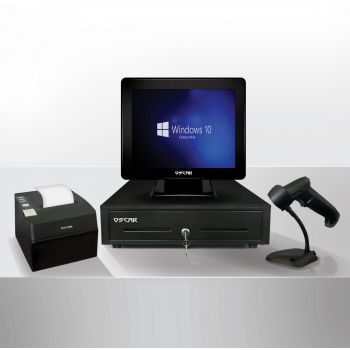 OSCAR Point of Sale Core i5 4GB RAM 128 SSD 15" Touchscreen POS Terminal + Thermal Receipt Printer 80mm + Cash Register Drawer 5Notes 8Coins + Barcode Scanner 1D - Shiny Black | MTPOSC51800NB-01