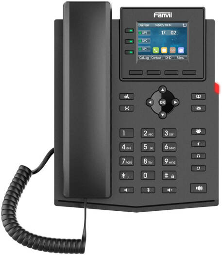 Fanvil X303/X303P Enterprise IP Phone HD Voice 2.4-Inch Color Display 3 SIP Lines Gigabit Ethernet Dual Port PoE USB Headset Support Business VoIP Desk Phone, Black | Fanvil X303P