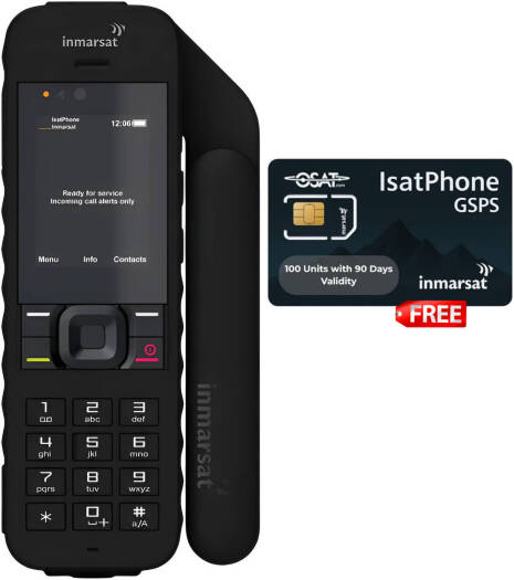 Inmarsat IsatPhone 2 Handset Satellite Phone with GSPS Sim Card & GSPS 100 Units Voucher, GEOS Emergency Assistance, Reliable L-Band Connectivity, Black | ISATPHONE2