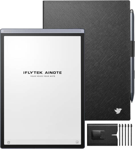 iFLYTEK AINOTE Air 2 Bundle Smart E Ink Tablet, 8.2" HD E-ink Display, Handwriting to Text Conversion, 4GB RAM, 32GB ROM, 2600mAh Battery, Protective Folio & 5 Pen Refills Included | AINOTE Air 2-B