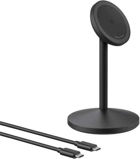 Anker MagGo Wireless Charging Station, 15W Fast Charging, Qi2 Certified, with USB-C Cable, 360° Rotation, Adjustable Viewing Angle, Foldable Compact Design, Black | A25X1H11