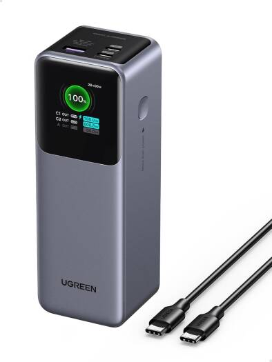 UGREEN Nexode 25000mAh 200W Power Bank, Fast Charging, 140W for Laptop, 3 Port USB C, TFT Display, Travel Ready | 35525