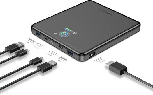 Powerology VoltStream 20000mAh Power Bank PD 100W With Smart Power Display 4K HDMI, 2USB-C, 2USB-A, (Includes 100W USB-C Cable) | PPBCHA89BK