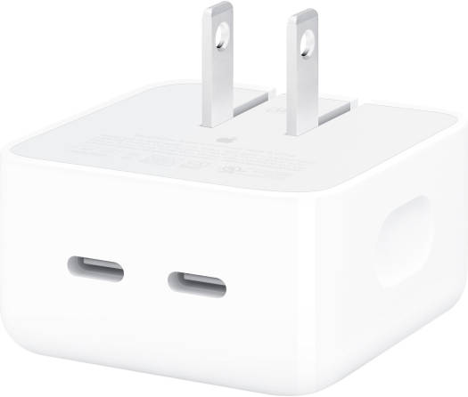 Apple 35W Dual USB Type-C Port Compact Power Adapter, 2 x USB Type-C Female Ports, For MacBook Air, White | MNWM3AM/A