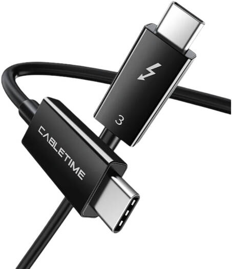 Cabletime CT31H Thunderbolt 3 USB C Cable, 40Gbps Data Transfer, Up to 100W of Power Delivery, Up to 5K Display Resolution, ABS Shell + PVC Wire Material, 1 Meter Cable Length, Black | CT-C160-TB3-PB1