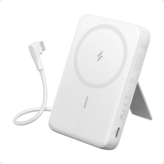 Anker 633 Magnetic Battery Power Bank, Speedy 30W Charging, 10,000mAh Battery Capacity, MagSafe, 30W Bi-Directional Charging, 5.4-Inch Built-in USB-C Cable, White | A1685H21