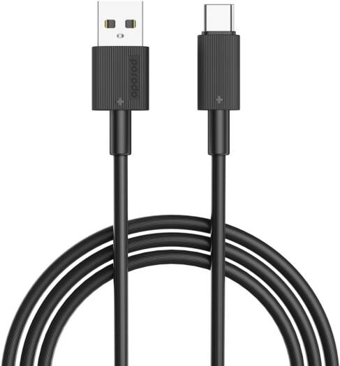 Porodo USB-A to USB Type-C PVC Fast Charging Cable, 3M PVC Cable, QC Input Connector, 480Mbps Data Transfer Speed, Tangle Free, Over 15000 Bends, Black | PD-CBL0005-BK