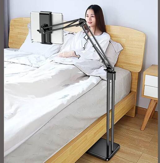 Agility 2 in 1 Tablet Stand Holder Adjustable for Bed Desk Phone Stand Holder Floor Stand for 4.6-11.9'' (Black)