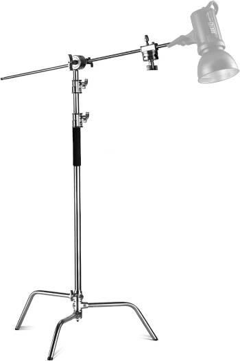 Neewer Pro 100% Stainless Steel Heavy Duty C Stand with Boom Arm - Max Height 331cm Photography Light Stand with 120cm Holding Arm, 2 Grip Head for Studio Monolight, Softbox, Reflector | AWP012553