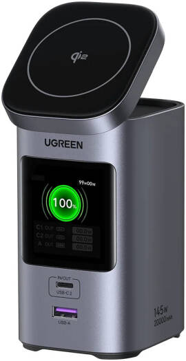 UGREEN Nexode 20000mAh 145W Power Bank, 15W Wireless Charging, 2 USB-C + USB-A Portable Fast Charger with PD 3.1, Thermal Guard System, TFT Smart Display, Grey | 35527